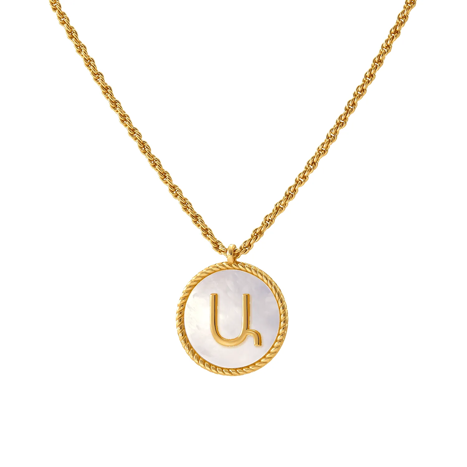 White Mother of Pearl Armenian Initial Necklace sold by IceLink