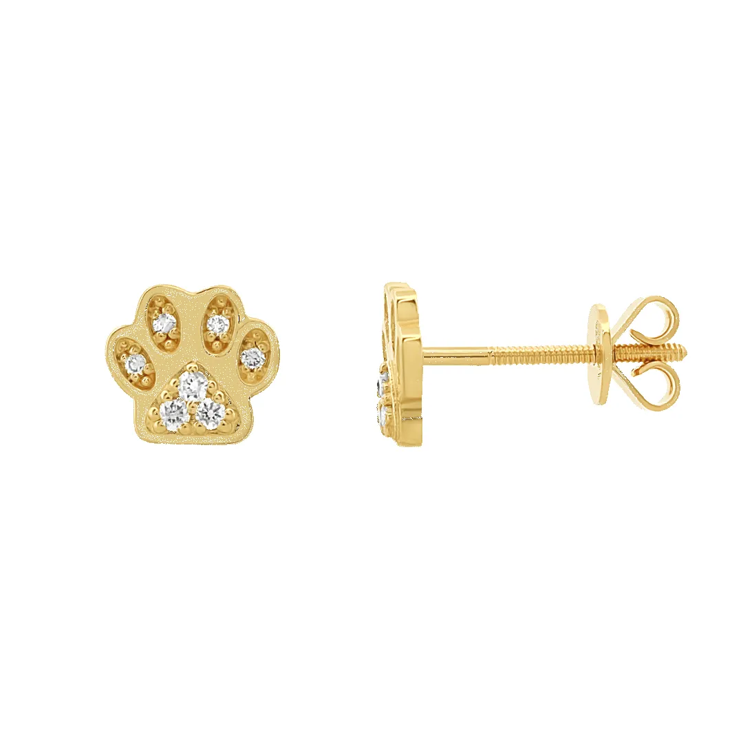 14K Dog Paw Diamond Stud Earrings sold by IceLink