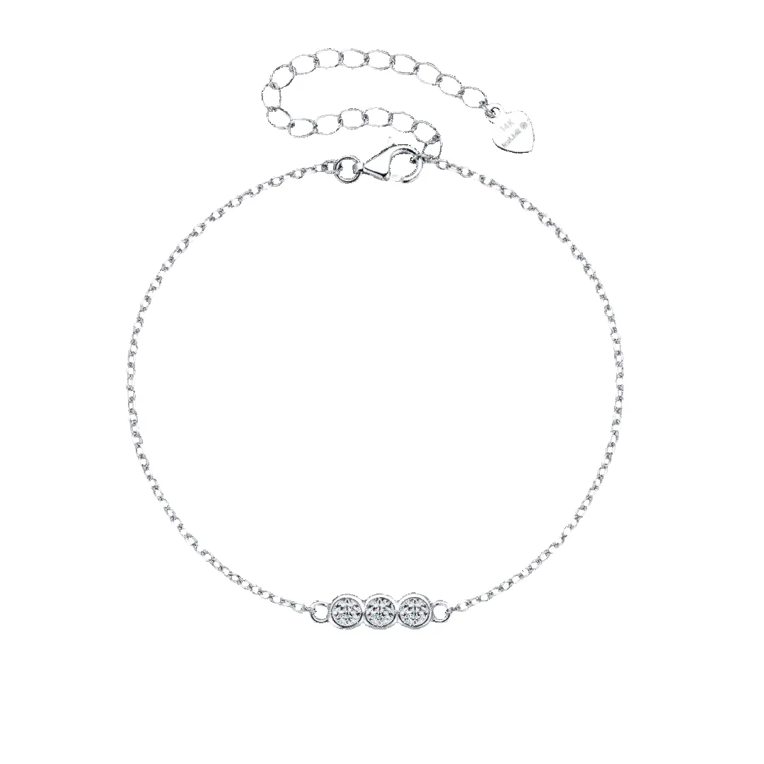 14K White Gold Trinity Moissanite Bracelet sold by IceLink