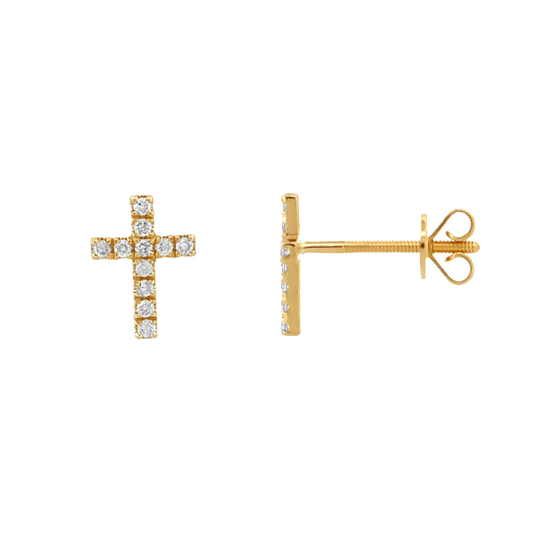 14K Diamond Square Cross Stud Earrings sold by IceLink