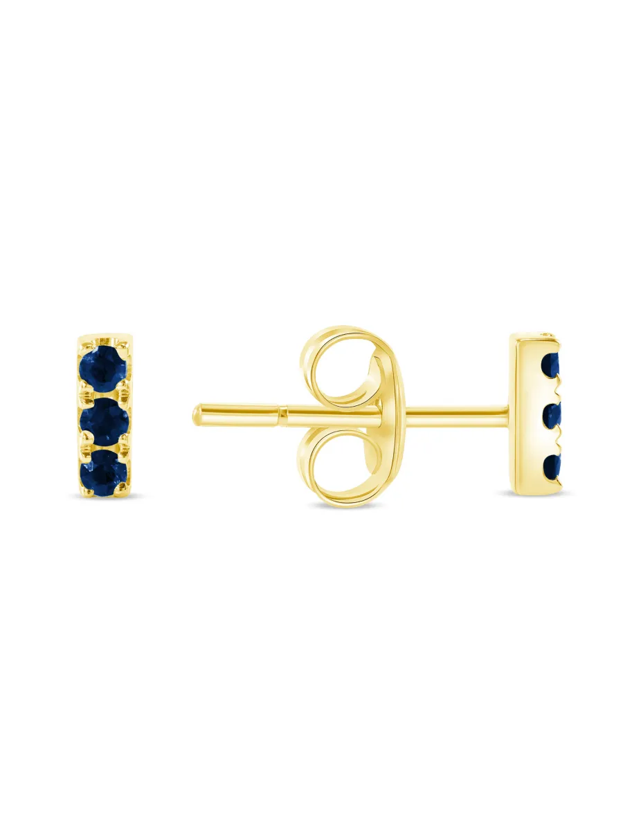 Blue Sapphire Bar Stud Earring 14K sold by LeMel
