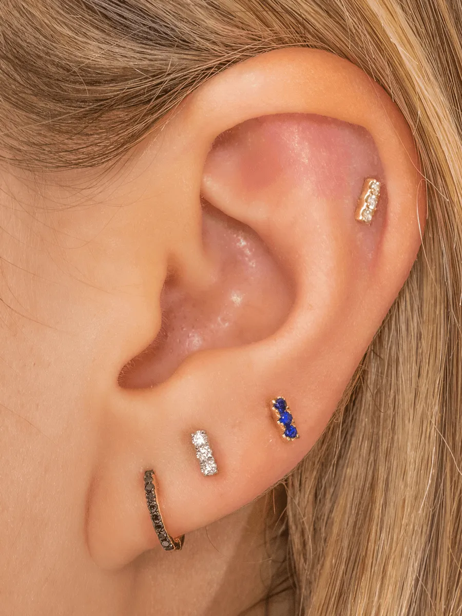 Blue Sapphire Bar Stud Earring 14K sold by LeMel product image thumbnail 2