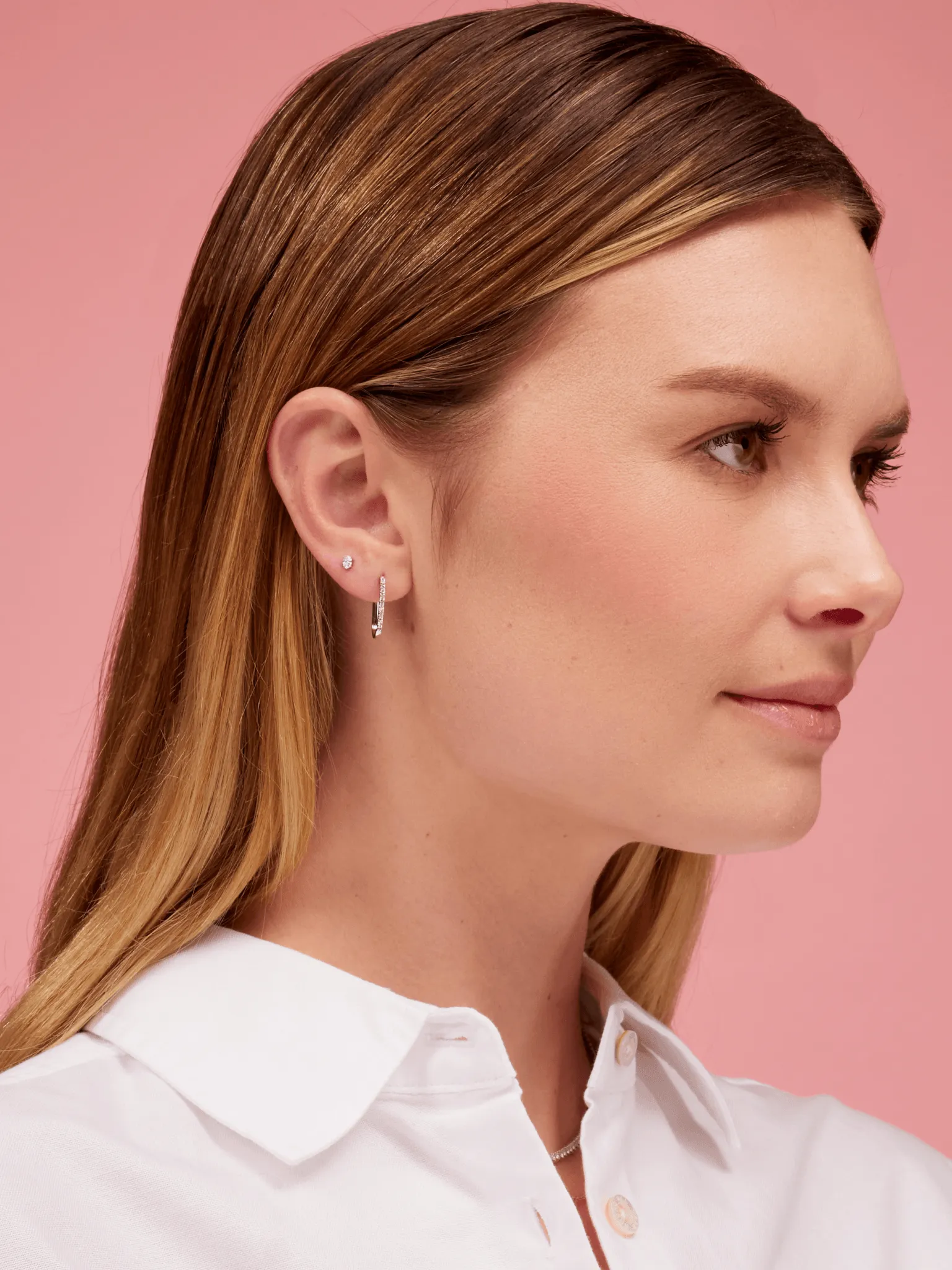 Oval Diamond Stud Earring 14K sold by LeMel product image thumbnail 3