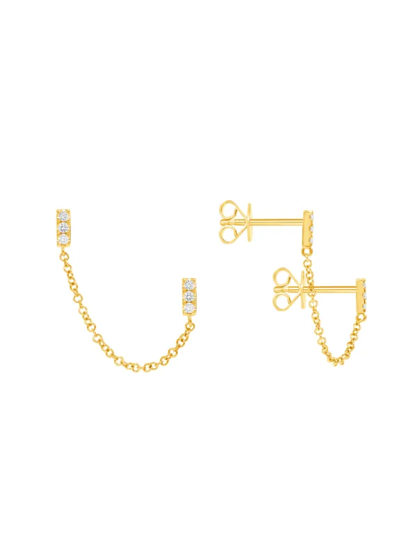 Mini Bar Double Stud Chain Earrings 14K sold by LeMel