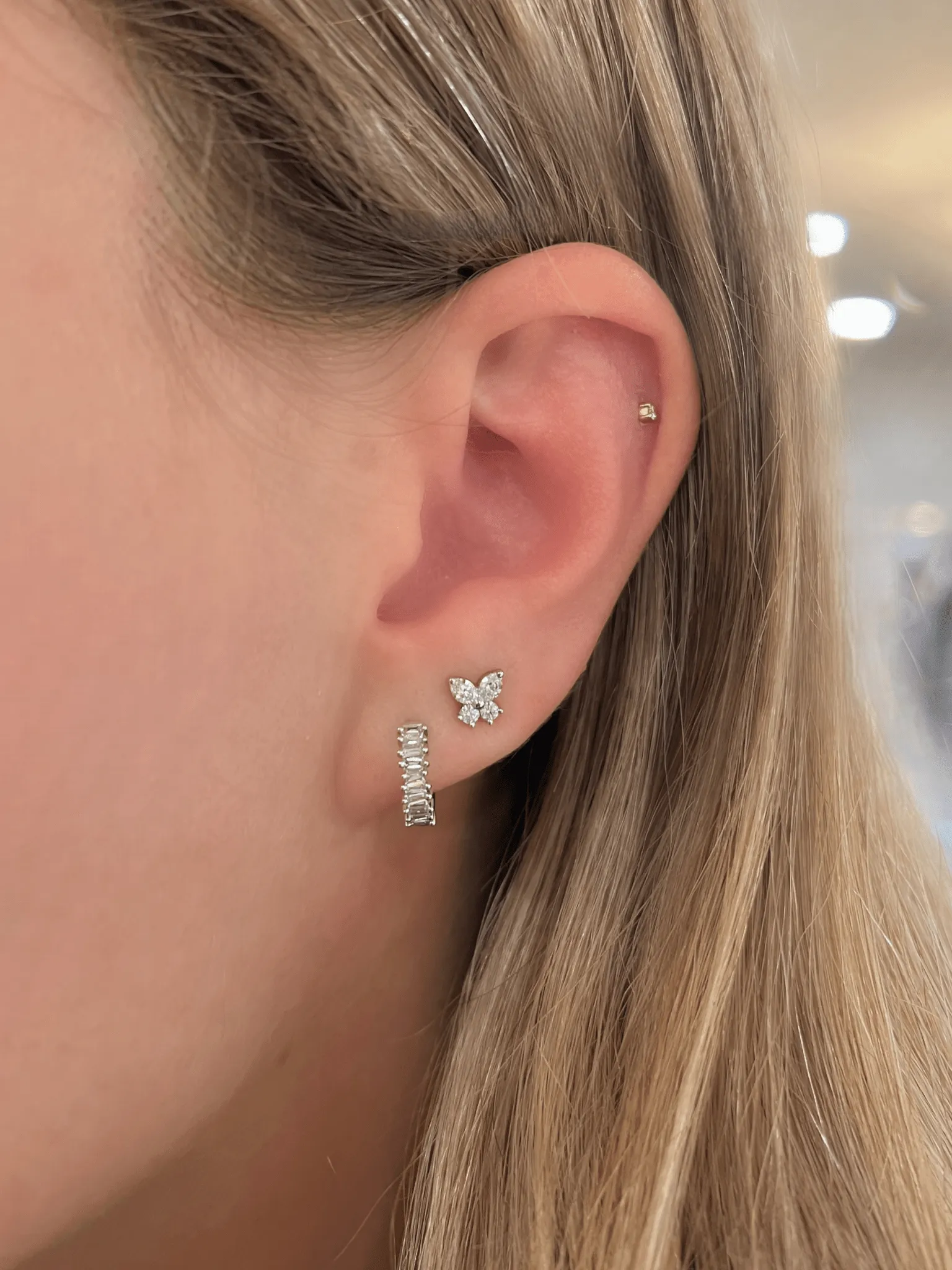 Brilliant Baguette Huggie Earring 14K sold by LeMel product image thumbnail 4