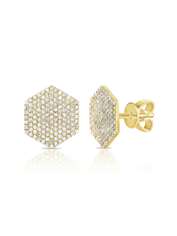 Mick Pave Diamond Hexagon Stud Earrings 14K sold by LeMel