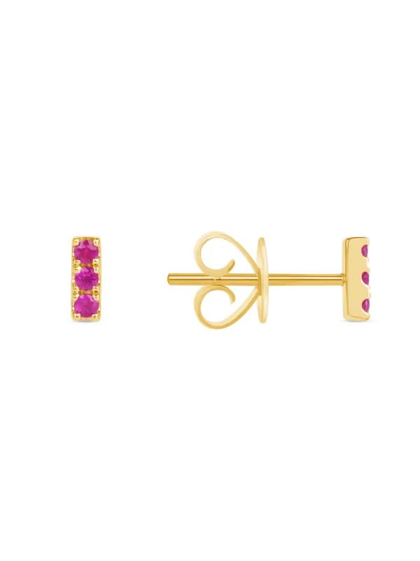 Mini Ruby Bar Stud Earring 14K sold by LeMel