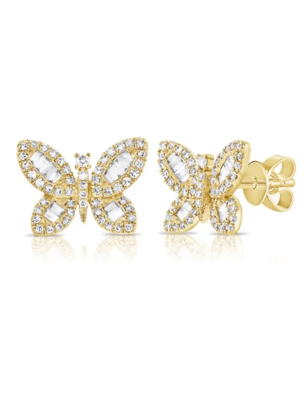 Baguette Diamond Butterfly Stud Earrings 14K sold by LeMel