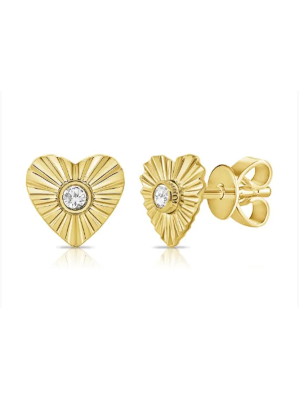 Fluted Heart Diamond Earrings 14K sold by LeMel