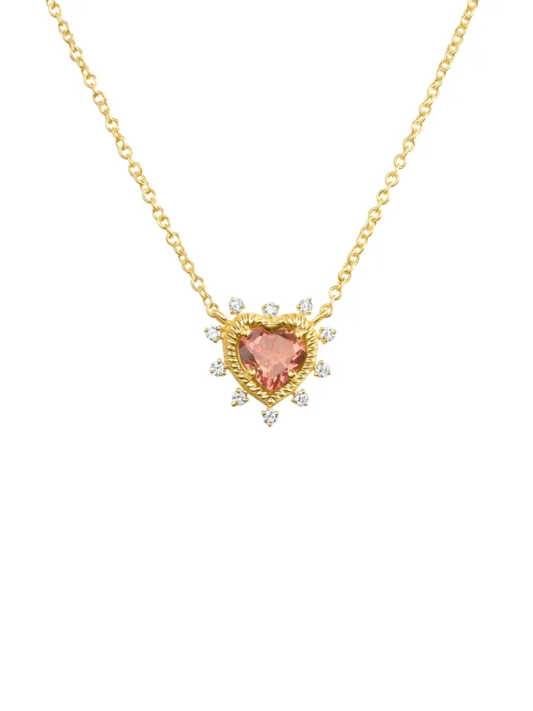Jasmine Pink Sapphire Heart Necklace 14K sold by LeMel