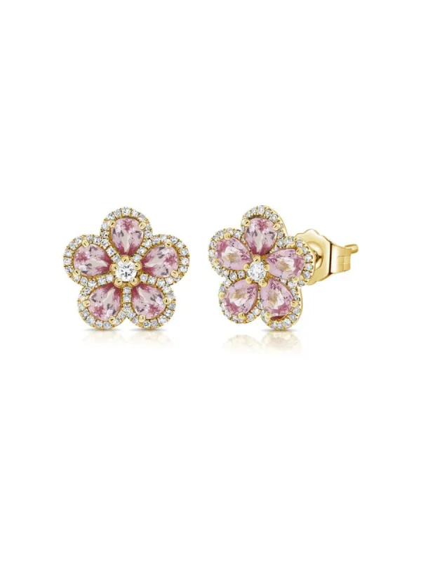 Penelope Pink Sapphire and Diamond Flower Earrings 14K sold by LeMel
