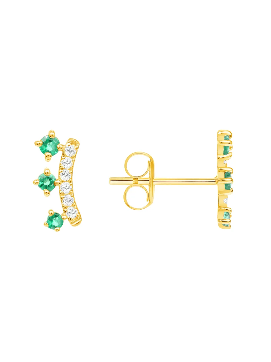 Crown Emerald Stud Earring 14K sold by LeMel