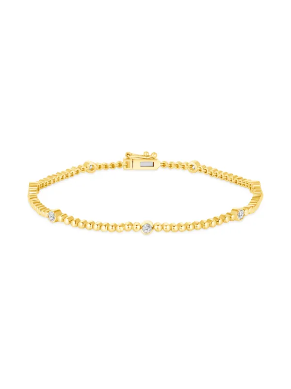 Jennie Diamond Bezel Beaded Bracelet 14K sold by LeMel