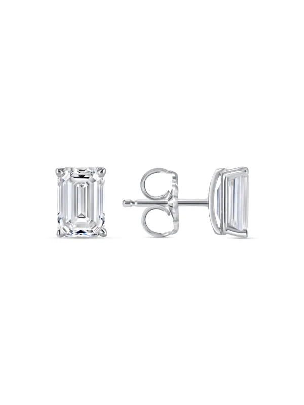 Lab Grown Emerald Cut Diamond Stud Earrings 14K sold by LeMel