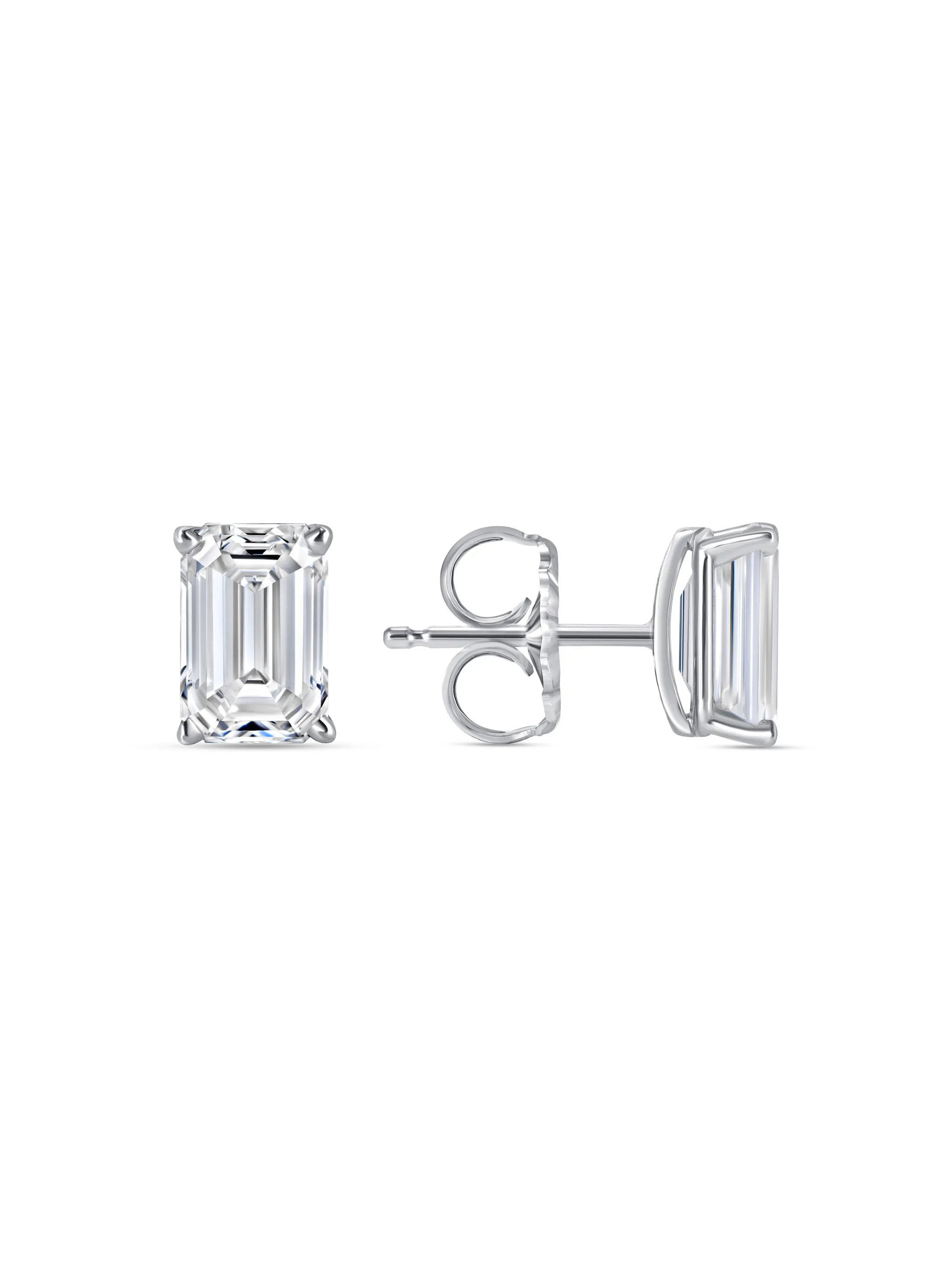Lab Grown Emerald Cut Diamond Stud Earrings 14K sold by LeMel