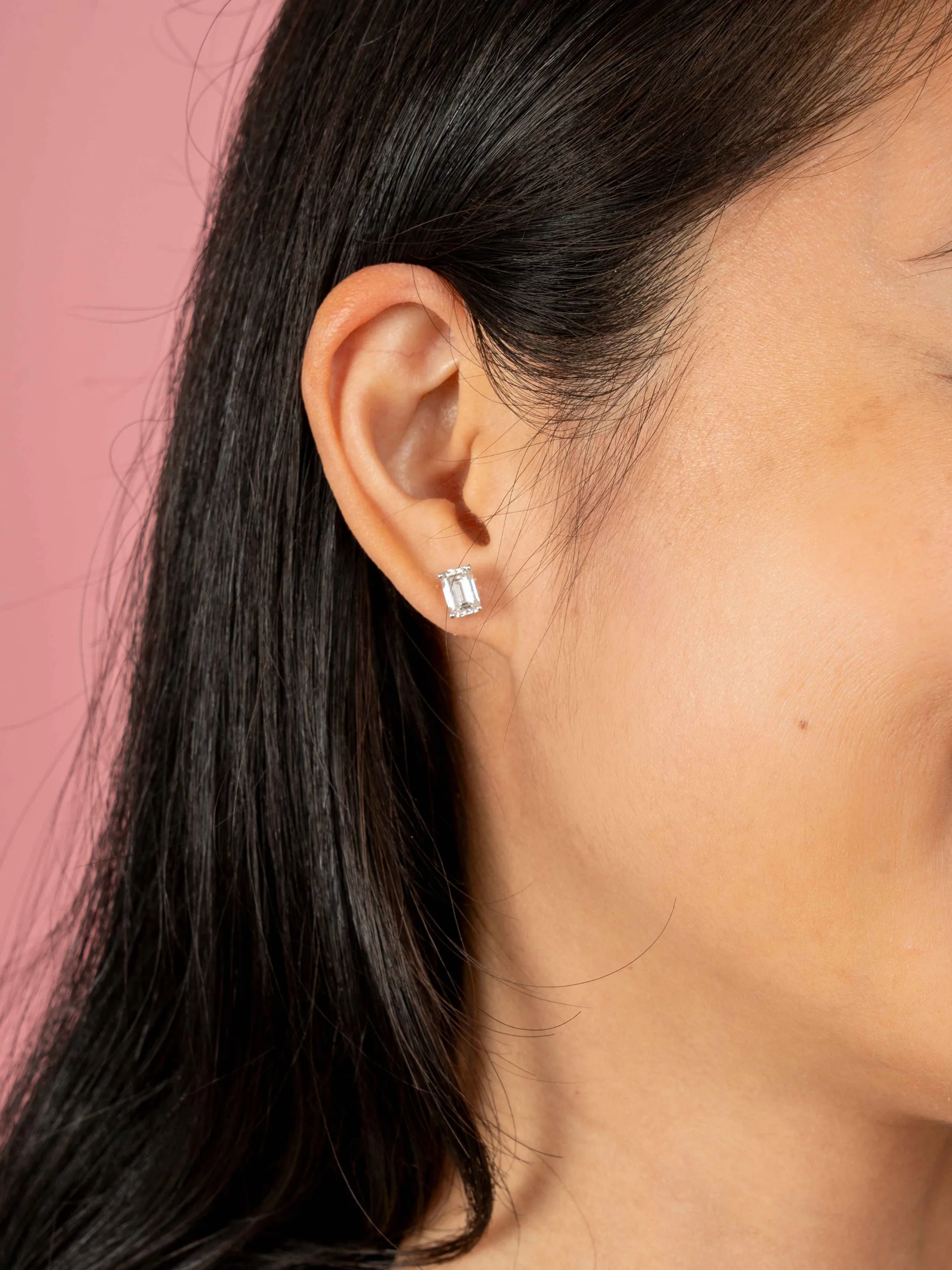 Lab Grown Emerald Cut Diamond Stud Earrings 14K sold by LeMel product image thumbnail 3