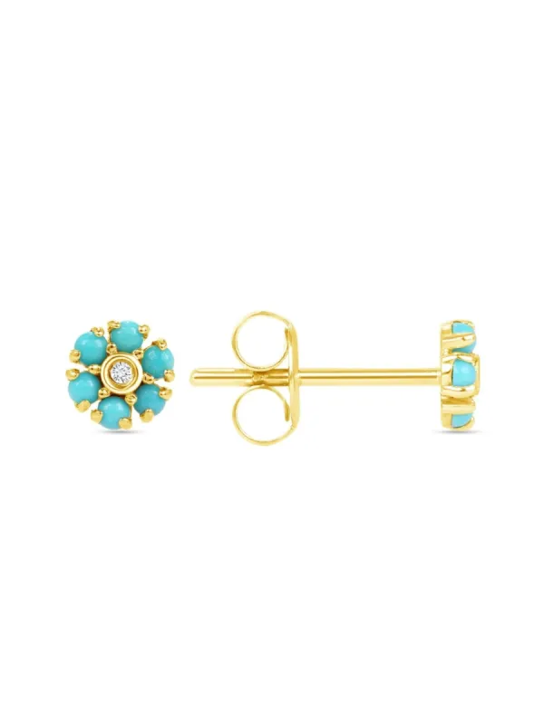 Mini Turquoise Flower Stud Earrings 14K sold by LeMel