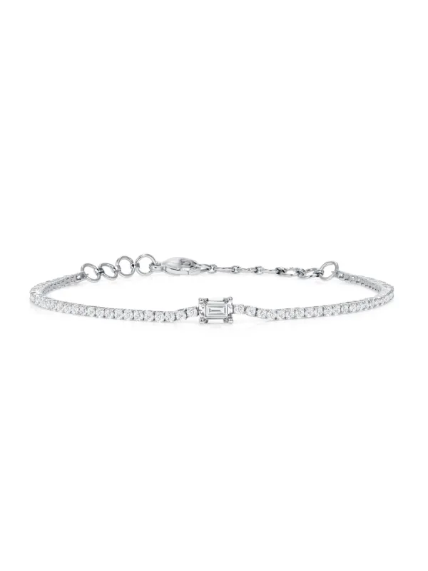Emerald Cut Solitaire Diamond Tennis Bracelet 14K sold by LeMel