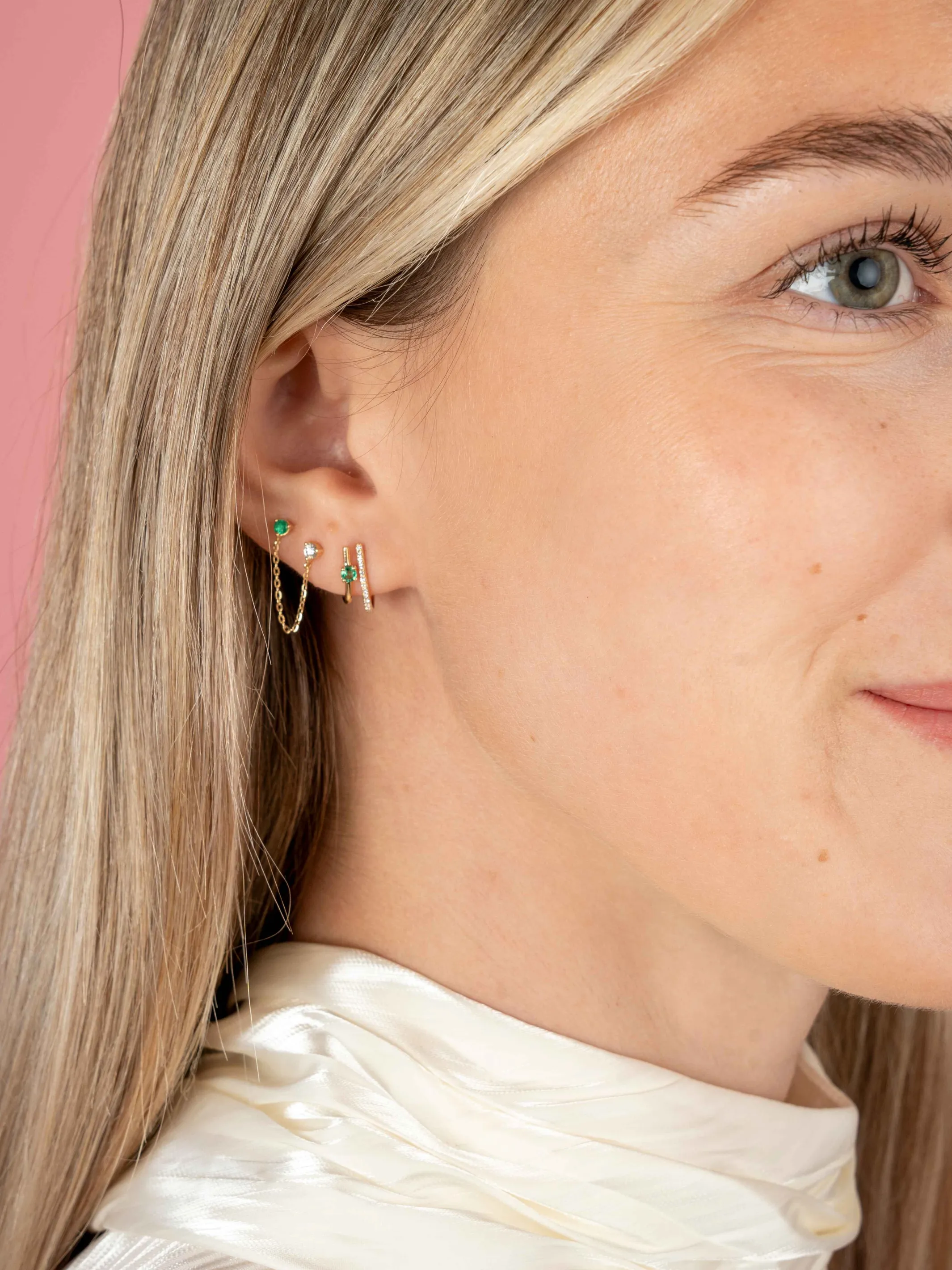 Alex Double Stud Emerald Chain Earring 14K sold by LeMel product image thumbnail 4