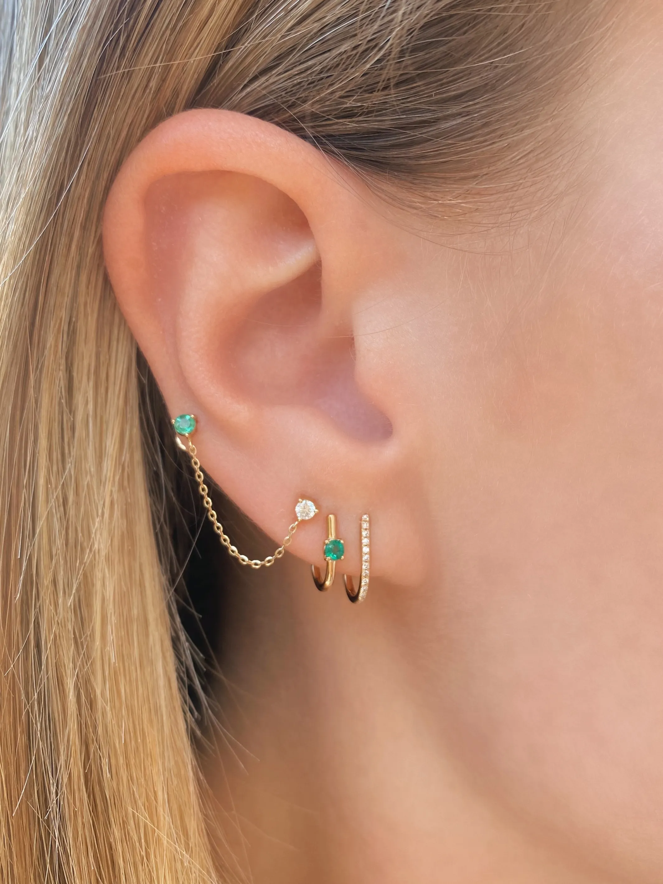 Alex Double Stud Emerald Chain Earring 14K sold by LeMel product image thumbnail 2