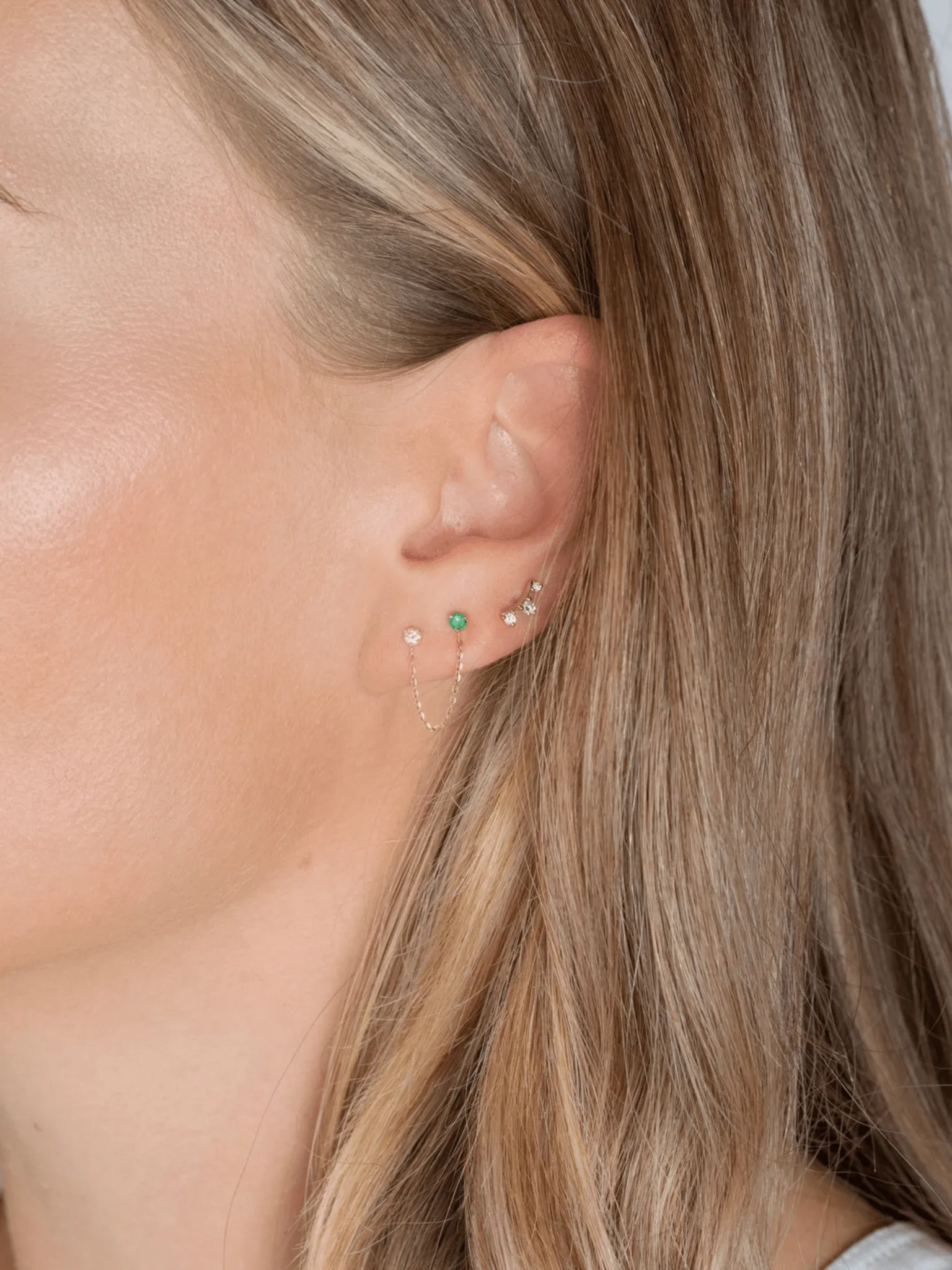 Alex Double Stud Emerald Chain Earring 14K sold by LeMel product image thumbnail 3