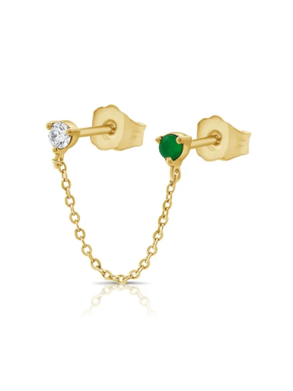 Alex Double Stud Emerald Chain Earring 14K sold by LeMel