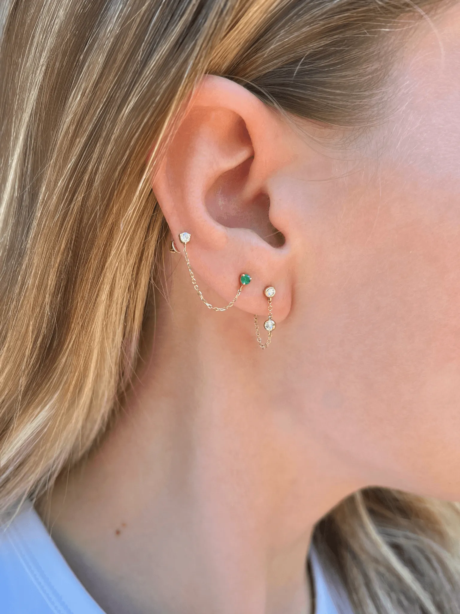 Alex Double Stud Emerald Chain Earring 14K sold by LeMel product image thumbnail 5