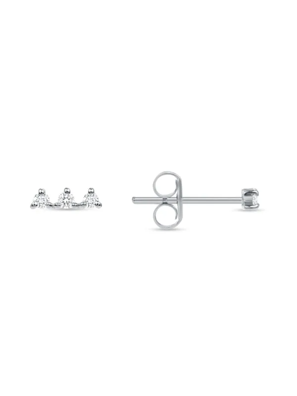 Diamond Three Stone Stud Earrings 14K sold by LeMel