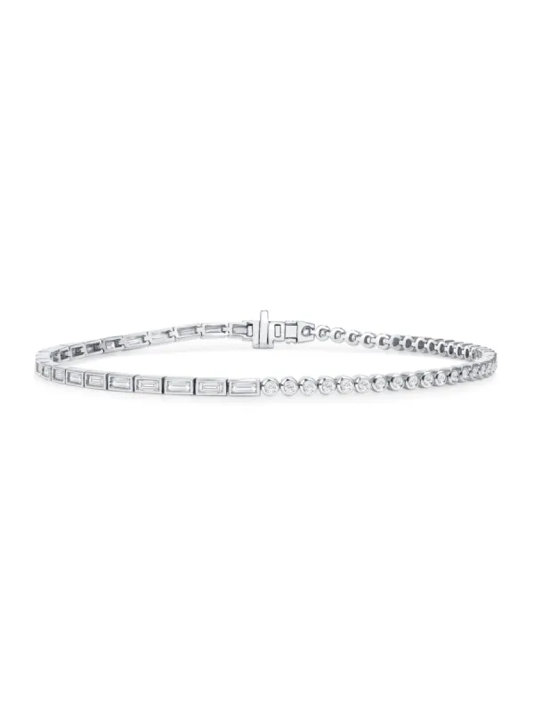 Round and Baguette Bezeled Diamond Tennis Bracelet 14K sold by LeMel
