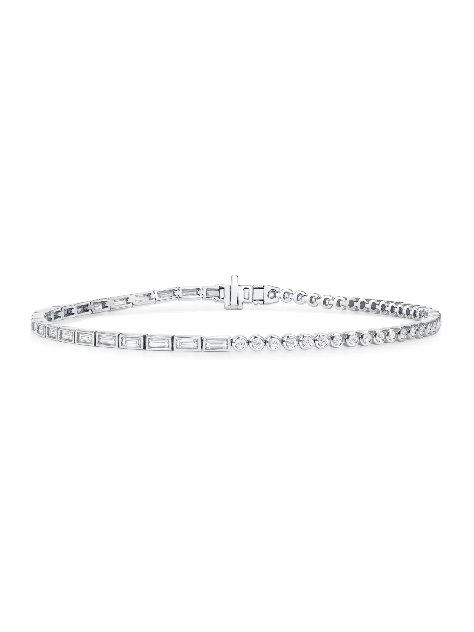 Round and Baguette Bezeled Diamond Tennis Bracelet 14K sold by LeMel