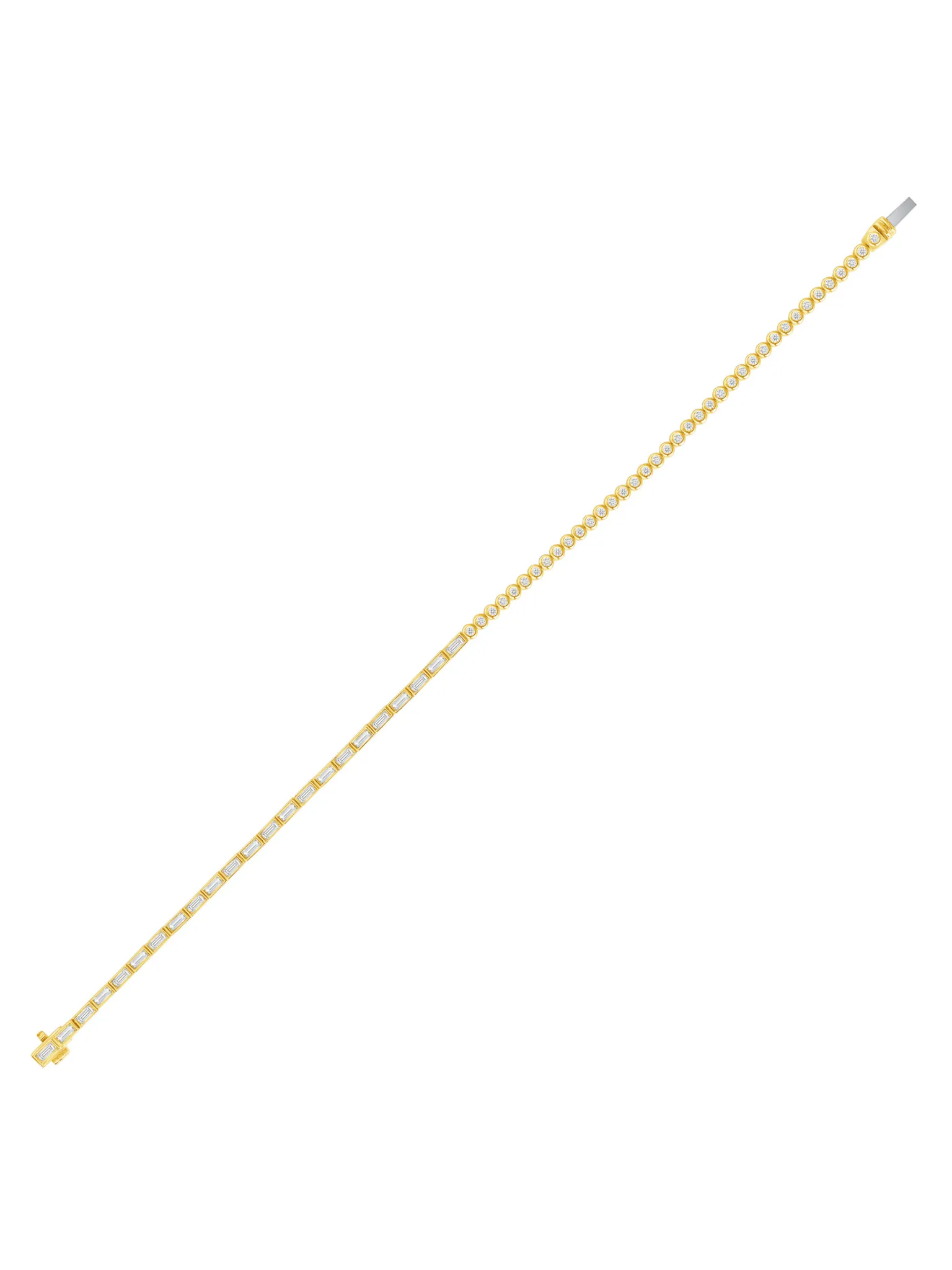Round and Baguette Bezeled Diamond Tennis Bracelet 14K sold by LeMel product image thumbnail 3