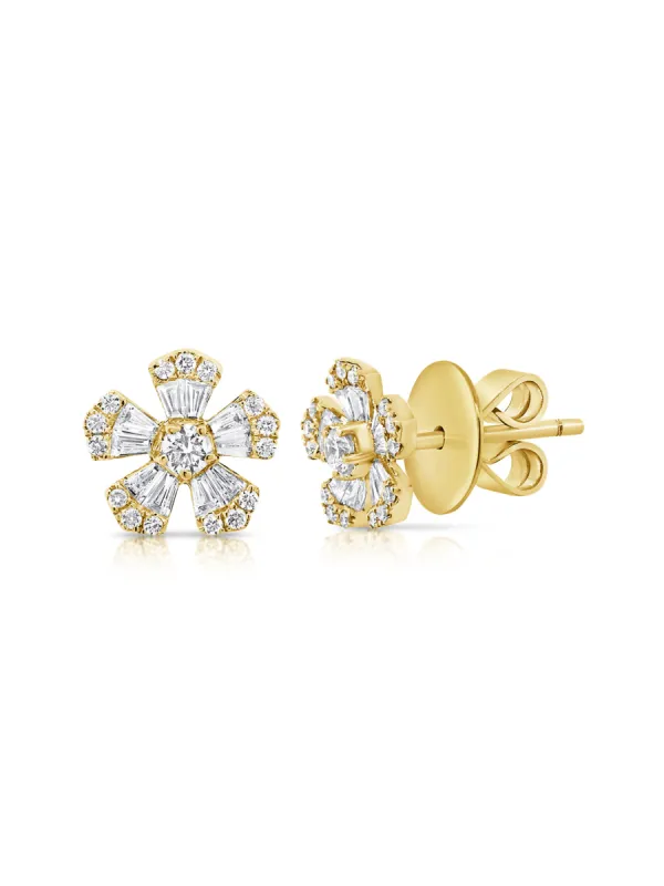 Fancy Flower Stud Earrings 14K sold by LeMel