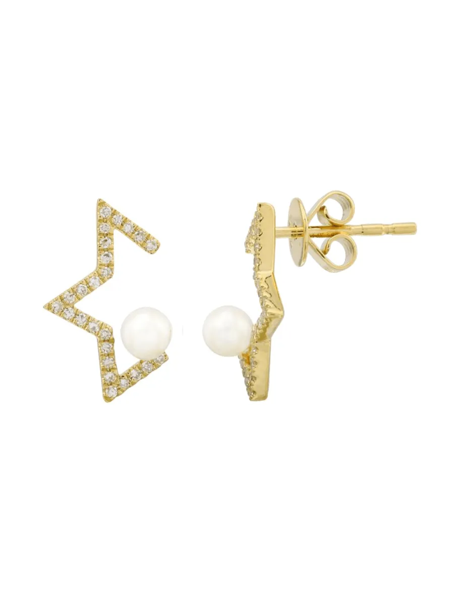Split Star Pearl Stud Earring 14K sold by LeMel