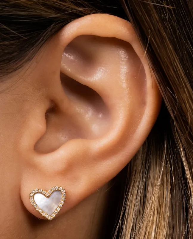 Scarlett Mother of Pearl Diamond Heart Stud Earring 14K sold by LeMel
