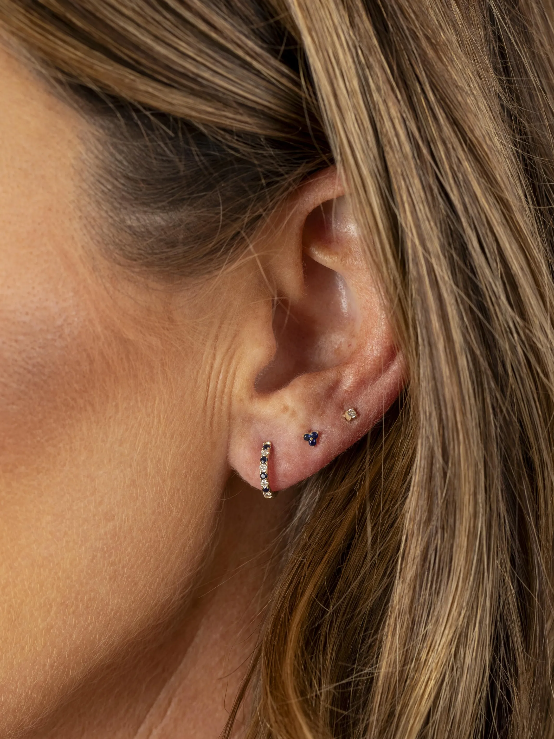 Teeny Blue Sapphire Trio Stud Earring 14K sold by LeMel product image thumbnail 3