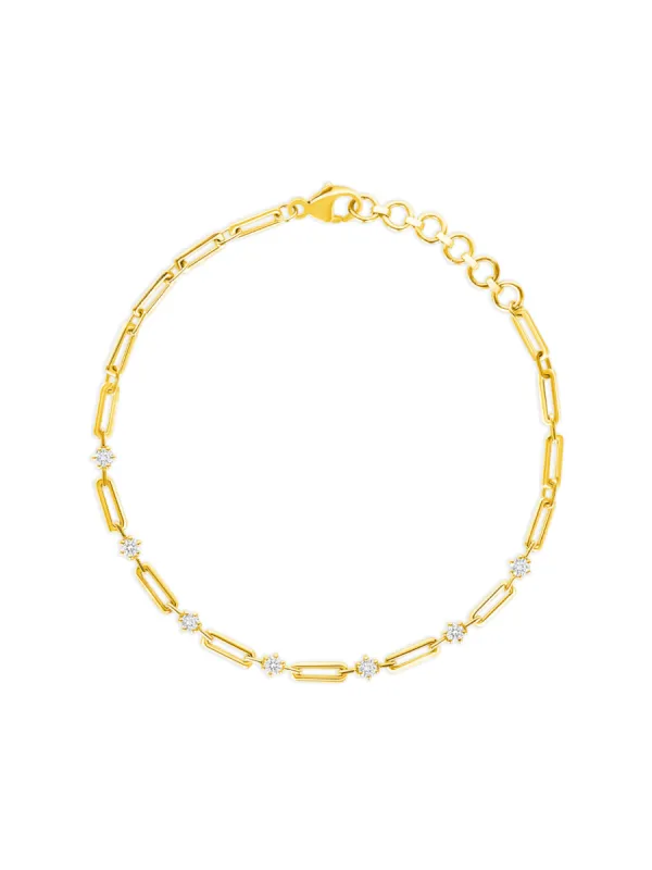 Ava Diamond and Paperclip Chain Bracelet 14K sold by LeMel