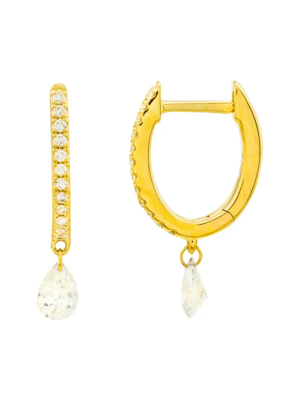 Floating Diamond Huggie Earrings 14K sold by LeMel