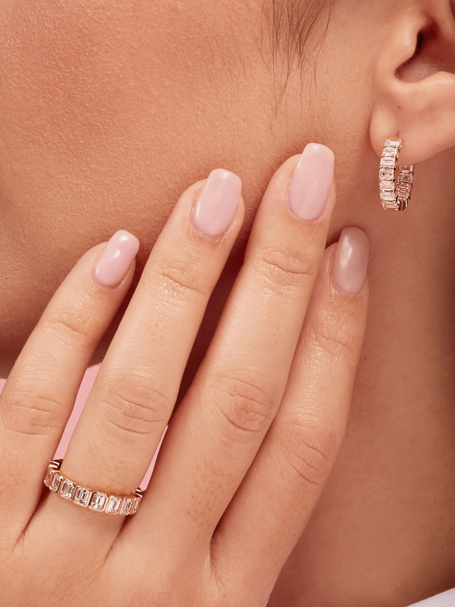 Stella Emerald Cut Diamond Hoop Earrings 14K sold by LeMel product image thumbnail 4