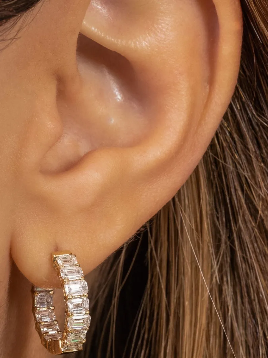 Stella Emerald Cut Diamond Hoop Earrings 14K sold by LeMel product image thumbnail 5
