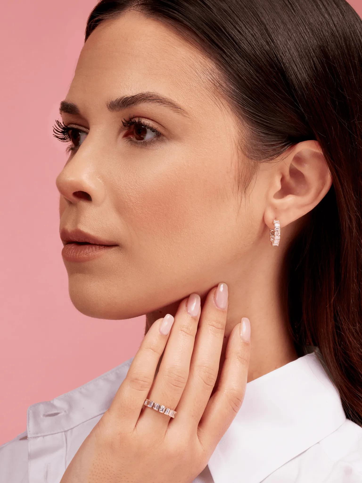 Stella Emerald Cut Diamond Hoop Earrings 14K sold by LeMel product image thumbnail 3