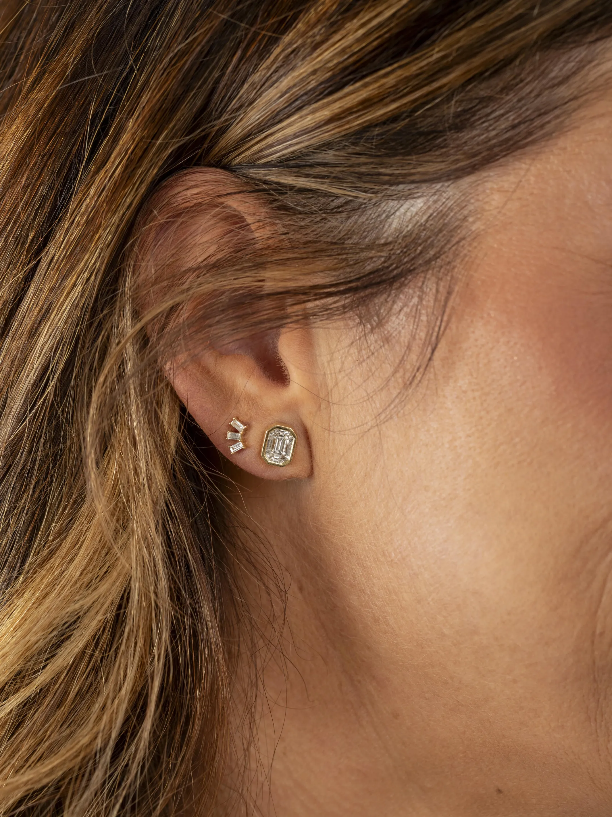 Mini Paris Baguette Stud Earrings 14K sold by LeMel product image thumbnail 3