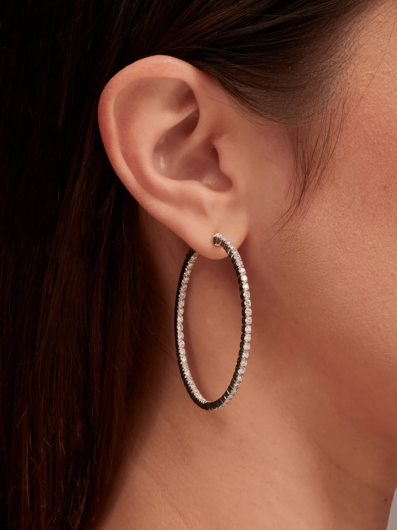 Oval Inside Out Diamond Hoop Earrings 18K sold by LeMel product image thumbnail 3