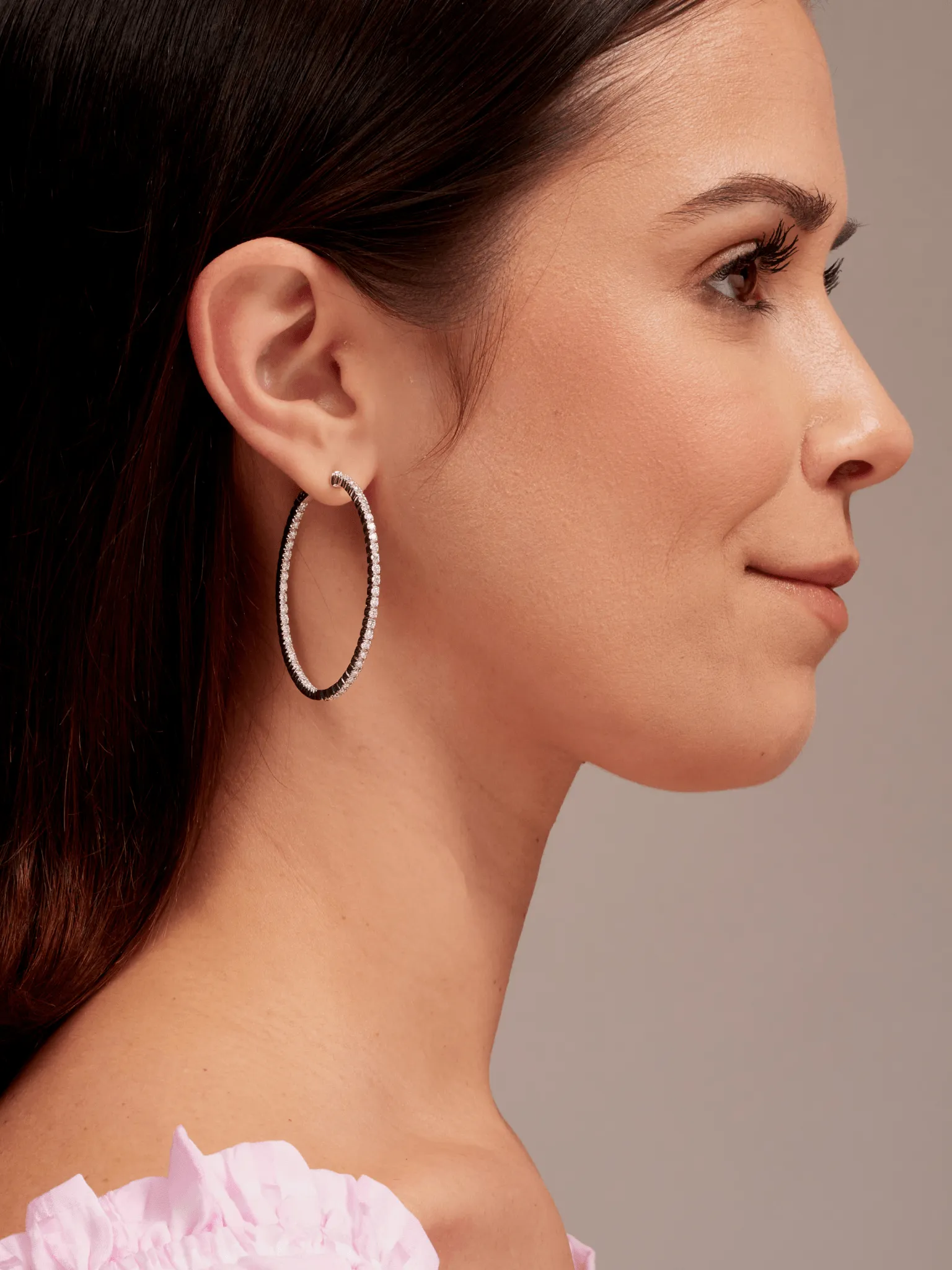 Oval Inside Out Diamond Hoop Earrings 18K sold by LeMel product image thumbnail 4