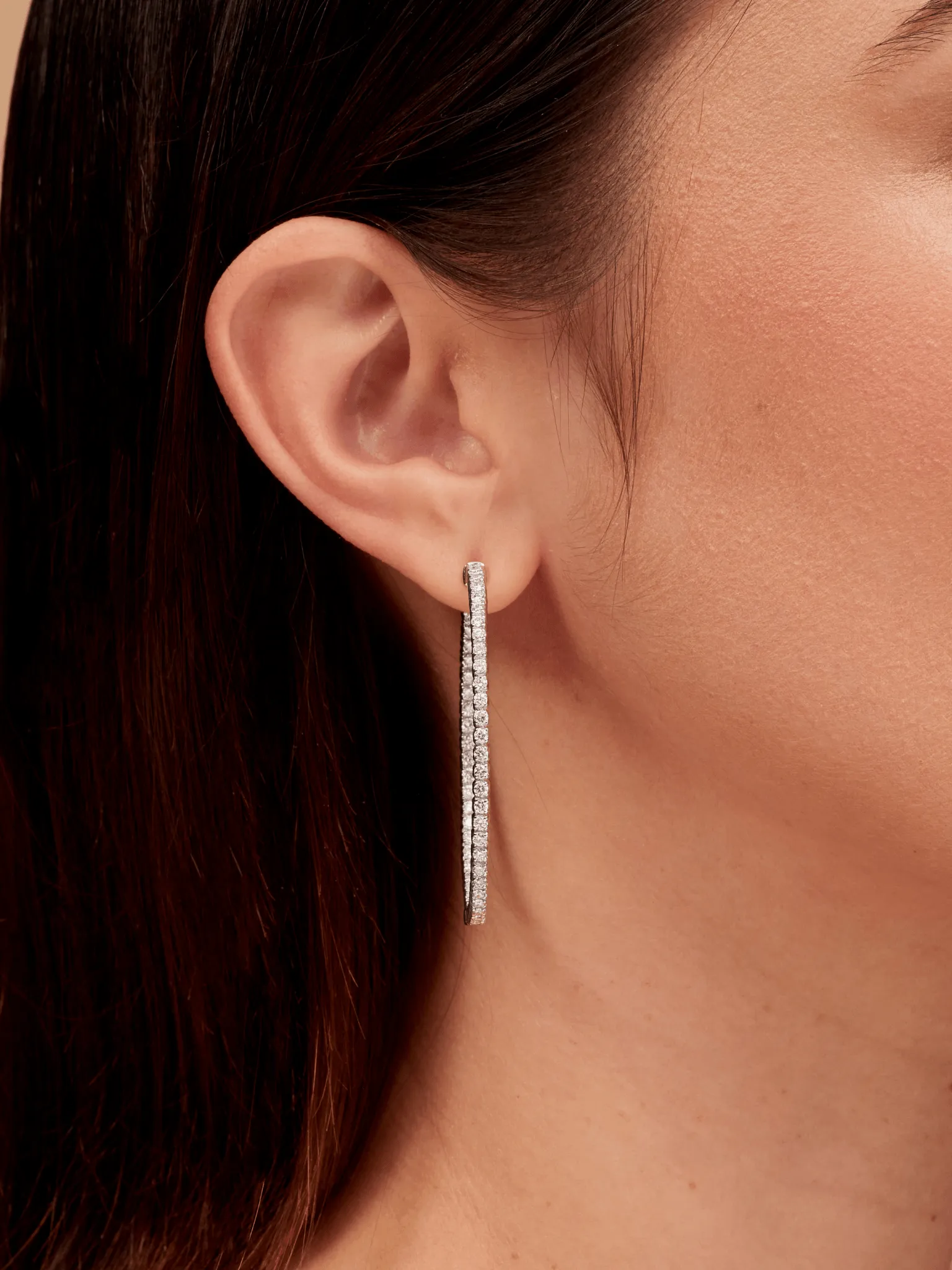 Oval Inside Out Diamond Hoop Earrings 18K sold by LeMel product image thumbnail 5