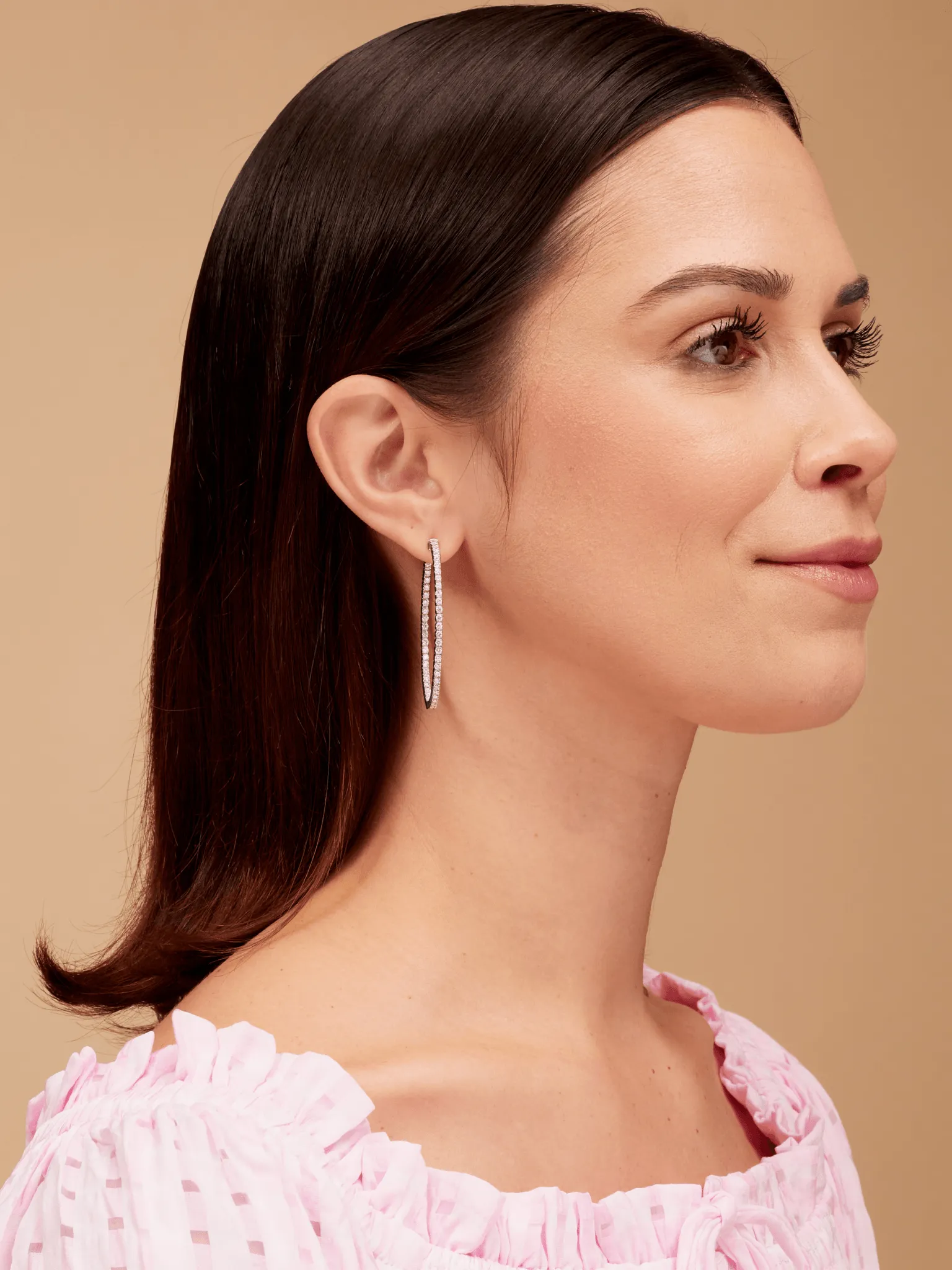 Oval Inside Out Diamond Hoop Earrings 18K sold by LeMel product image thumbnail 2