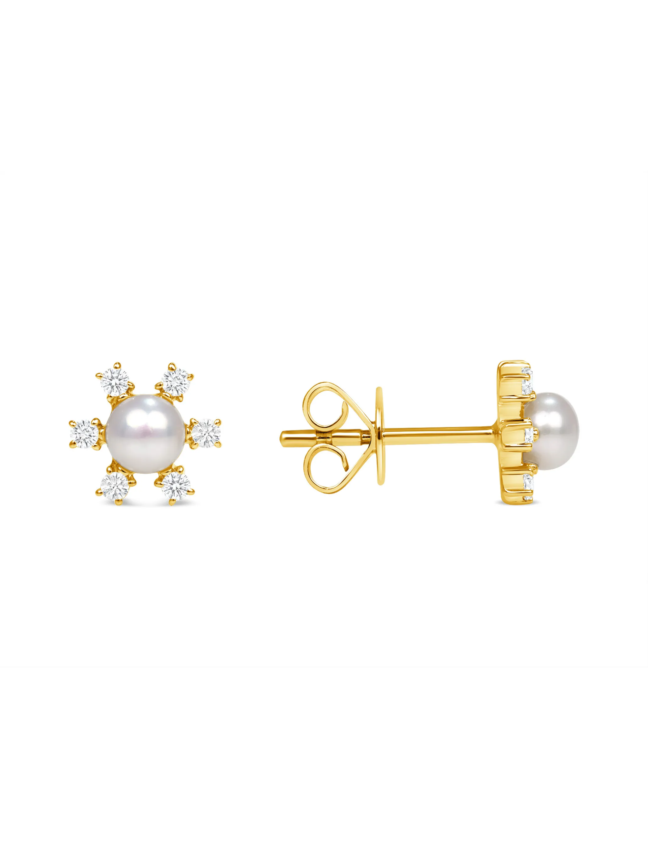 Pearl Diamond Flower Stud Earrings 14K sold by LeMel