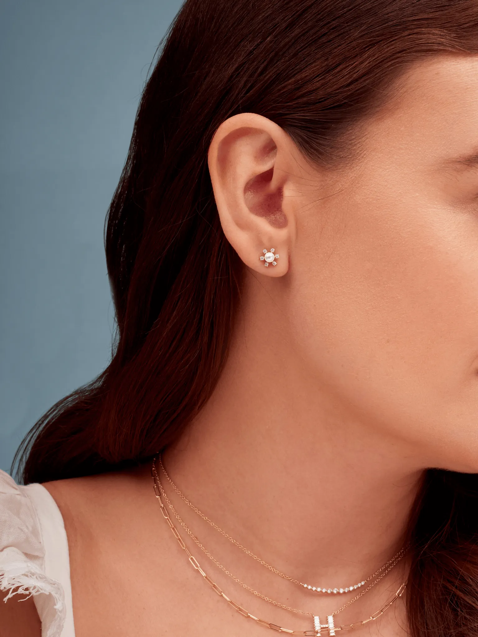 Pearl Diamond Flower Stud Earrings 14K sold by LeMel product image thumbnail 4