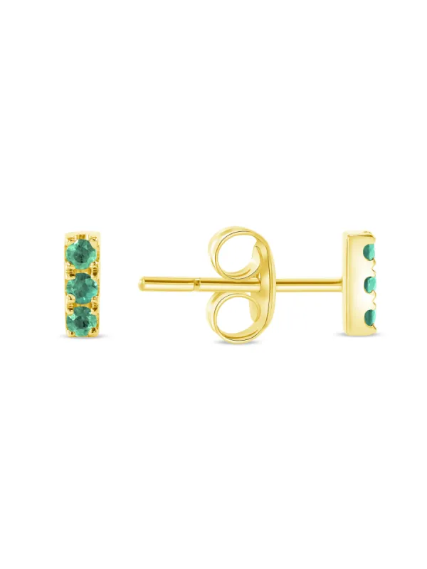 Mini Emerald Bar Stud Earring 14K sold by LeMel