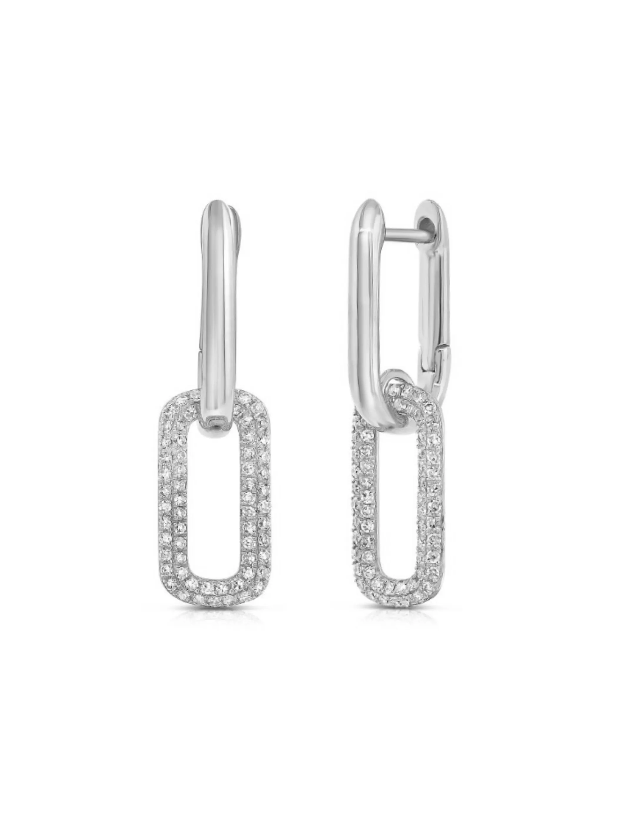 Paperclip Diamond Dangle Huggie Earrings 14K sold by LeMel