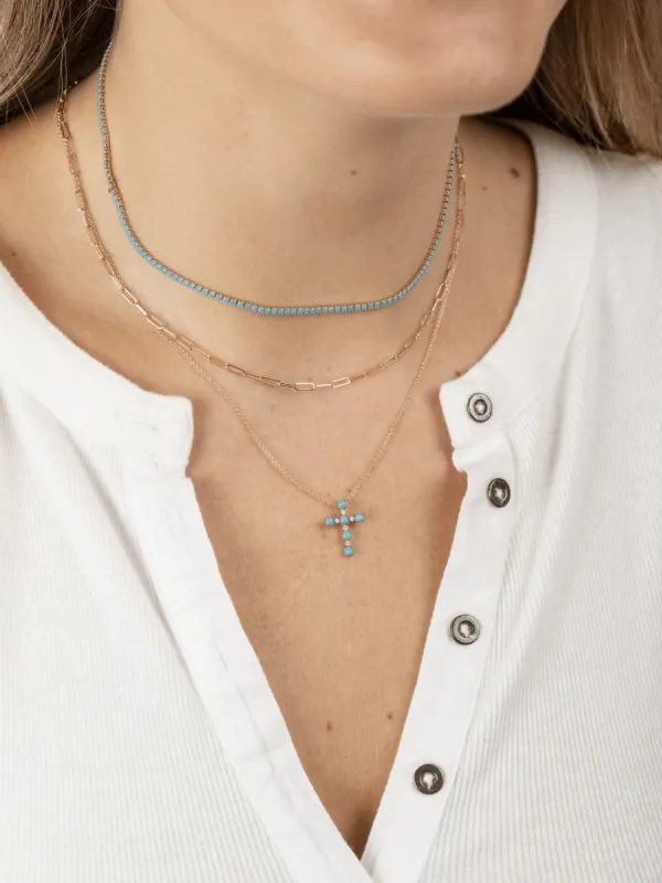 Turquoise and Diamond Cross Necklace 14K sold by LeMel